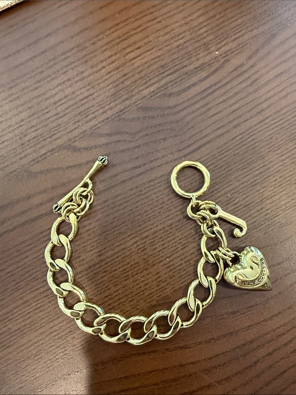 Vintage Juicy Couture Gold-Tone Heart Charm Link Bracelet